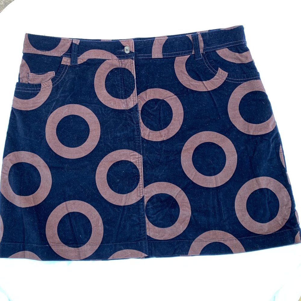 Boden Navy and Brown Circle Mini Skirt